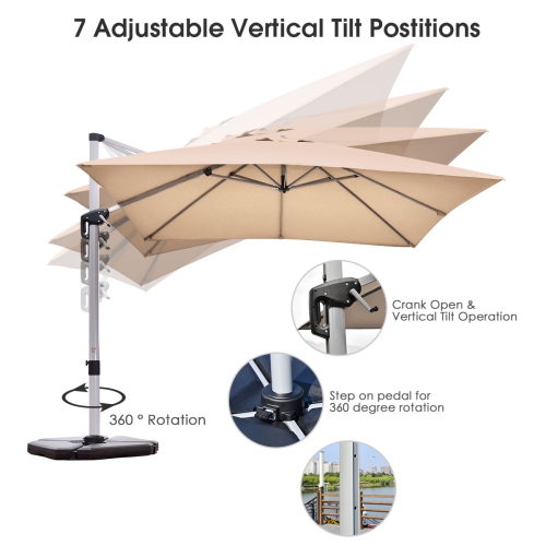 Costway 10Ft Patio Offset Cantilever Umbrella 360 Degree Tilt Aluminum W/Base