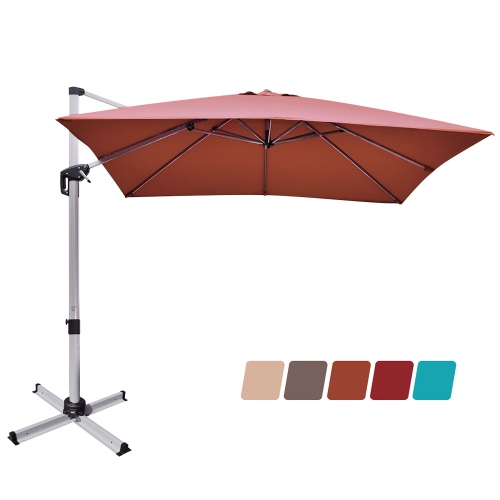 Costway 10Ft Patio Offset Cantilever Umbrella 360 Degree Tilt Aluminum W/Base