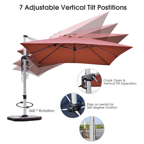 Costway 10Ft Patio Offset Cantilever Umbrella 360 Degree Tilt Aluminum W/Base