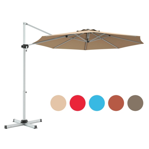 Costway 11' Patio Cantilever Offset Umbrella 360 degrees Rotation Aluminum Tilt Beige