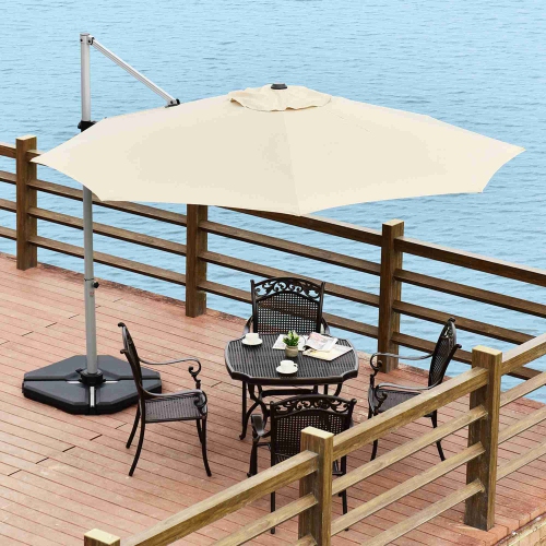 Costway 11' Patio Cantilever Offset Umbrella 360 degrees Rotation Aluminum Tilt Beige