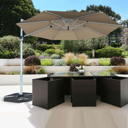 Costway 11' Patio Cantilever Offset Umbrella 360 degrees Rotation Aluminum Tilt Beige