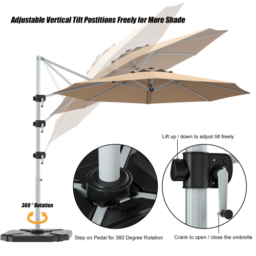 Costway 11' Patio Cantilever Offset Umbrella 360 degrees Rotation Aluminum Tilt Beige