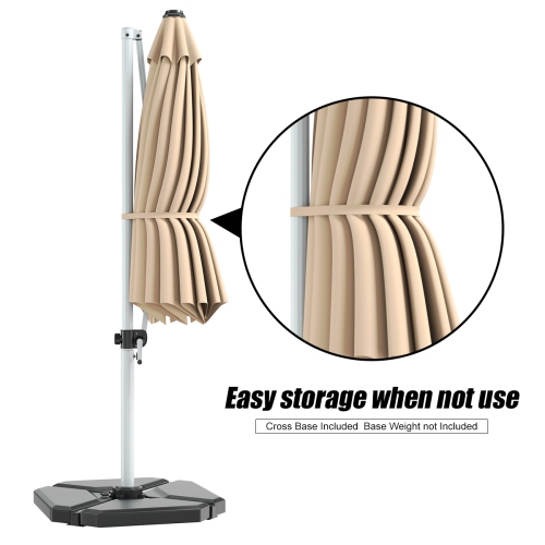Costway 11' Patio Cantilever Offset Umbrella 360 degrees Rotation Aluminum Tilt Beige