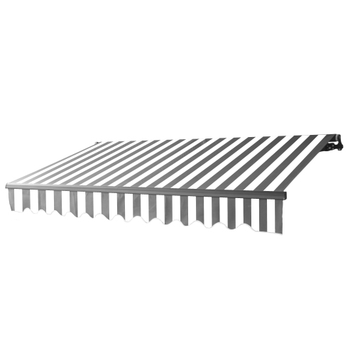 Aleko Motorized Black Frame Grey and White Striped Retractable Patio Awning 12 x 10 Feet