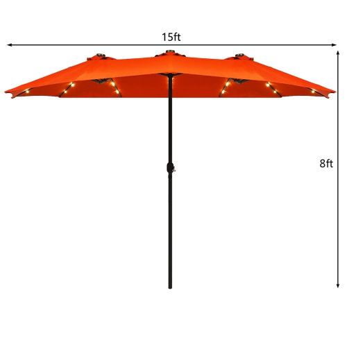 Costway 15Ft Patio Double-Sided Solar LED Market Umbrella Crank