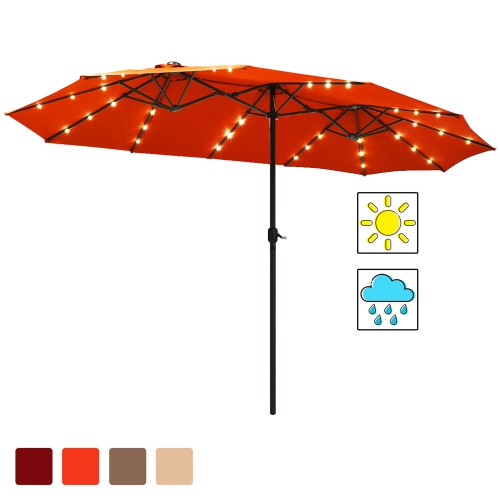 Costway 15Ft Patio Double-Sided Solar LED Market Umbrella Crank