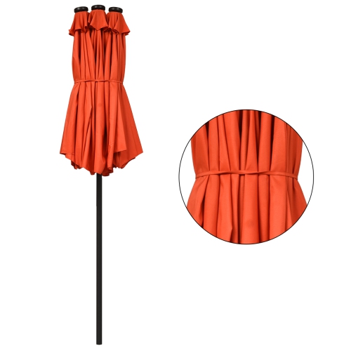 Costway 15Ft Patio Double-Sided Solar LED Market Umbrella Crank