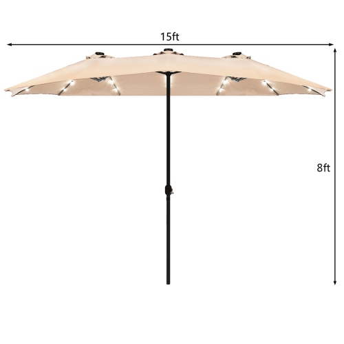 Costway 15Ft Patio Double-Sided Solar LED Market Umbrella Crank