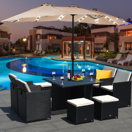 Costway 15Ft Patio Double-Sided Solar LED Market Umbrella Crank