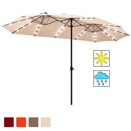 Costway 15Ft Patio Double-Sided Solar LED Market Umbrella Crank