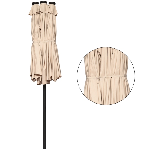 Costway 15Ft Patio Double-Sided Solar LED Market Umbrella Crank