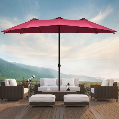 Manivelle de parasol de patio solaire double face de 15 pi LED de Costway