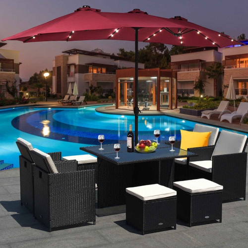 Manivelle de parasol de patio solaire double face de 15 pi LED de Costway