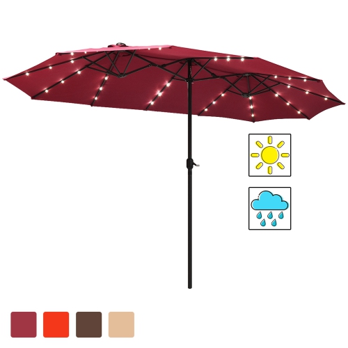 Manivelle de parasol de patio solaire double face de 15 pi LED de Costway