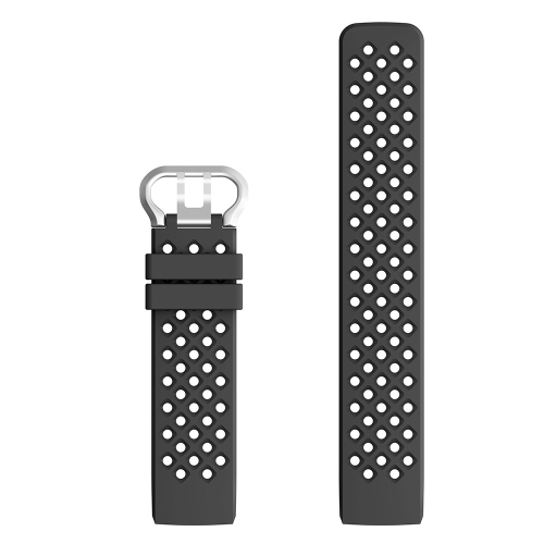 StrapsCo Perforated Silicone Rubber Replacement Watch Band Strap for Fitbit Charge 4 - Medium-Long - Black