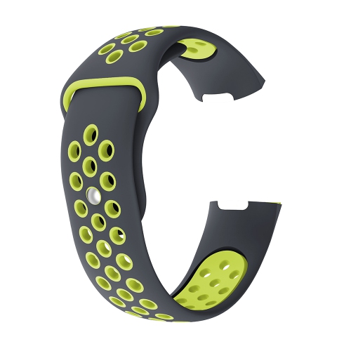 StrapsCo Perforated Two Color Silicone Rubber Watch Band Strap for Fitbit Charge 4 - Short-Medium - Grey & Lime