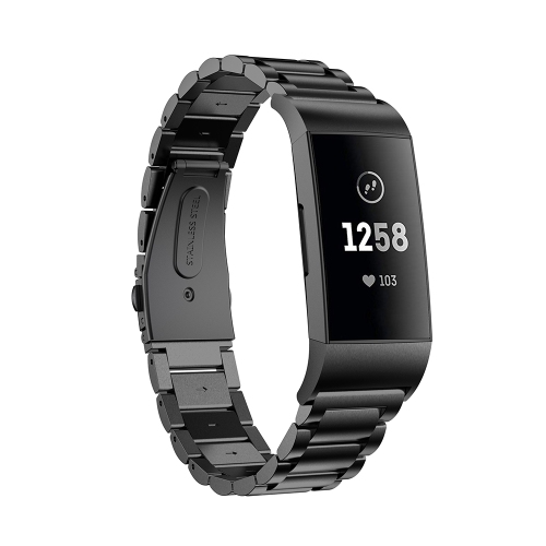 Bracelet de remplacement à mailles en acier inoxydable de StrapsCo pour charge 4 de Fitbit - Noir