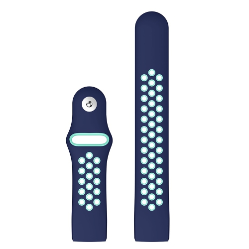 StrapsCo Perforated Two Color Silicone Rubber Watch Band Strap for Fitbit Charge 4 - Short-Medium - Blue & Turquoise