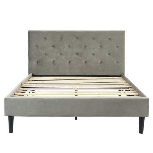 WHI ARMANDO VELVET 60" QUEEN PLATFORM BED - GREY