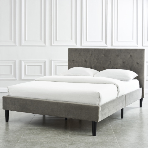 WHI ARMANDO VELVET 60" QUEEN PLATFORM BED - GREY