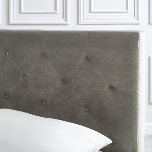 WHI ARMANDO VELVET 60" QUEEN PLATFORM BED - GREY