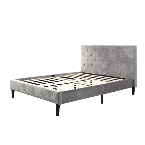 WHI ARMANDO VELVET 60" QUEEN PLATFORM BED - GREY