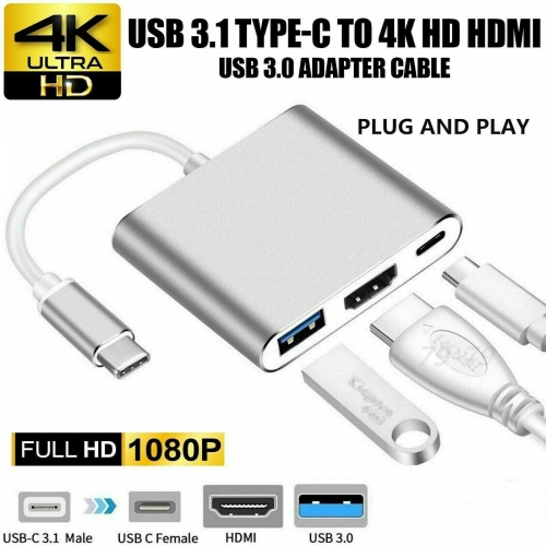 HYFAI 3 in 1 USB-C Type C To HDMI USB 3.0 HUB USB-C multi-port Adapter Dongle Dock Cable for Macbook Pro