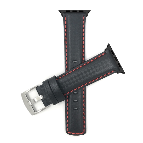 BANDINI  Leather Replacement Watch Strap for Apple Watch Band 42MM (Series 10) /41MM / 40MM / 38Mm, Series 10 9 8 7 6 5 4 3 Se, Carbon Fiber, Black /