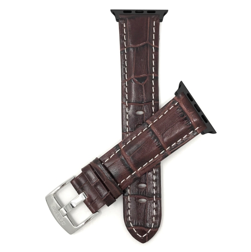 Bandini Extra Long Leather Watch Strap for Apple Watch Band 42mm (Series 11/10) /41mm / 40mm / 38mm, Series 11 10 9 8 7 6 5 & SE, Brown / White /