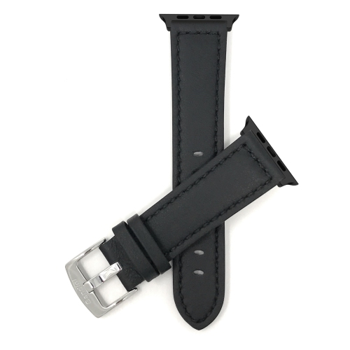 Bandini Leather Replacement Watch Strap for Apple Watch Band 42mm /41mm / 40mm / 38mm, Series 11 10 9 8 7 6 5 & SE - Thick Racer - Black / Black