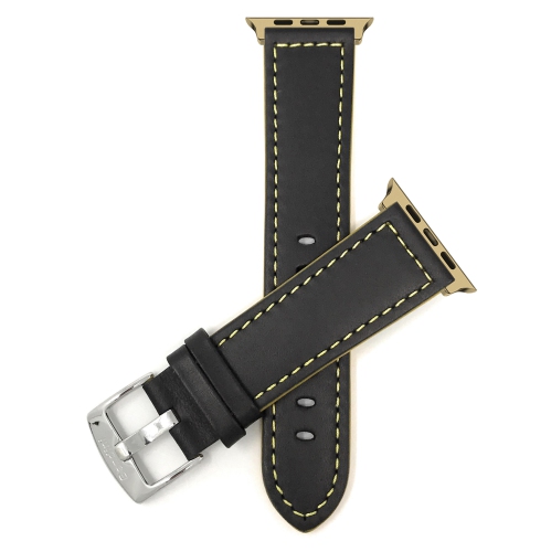 Bandini Leather Replacement Watch Strap for Apple Watch Band 42mm /41mm / 40mm / 38mm, Series 11 10 9 8 7 6 5 & SE - Racer - Black / Yellow / Gold