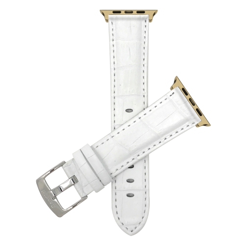 Bandini Extra Long XL Leather Watch Strap for Apple Watch Band 42mm 44mm 45mm 49mm Series 9 8 7 6 5 4 3 2 1 SE Ultra White Gold