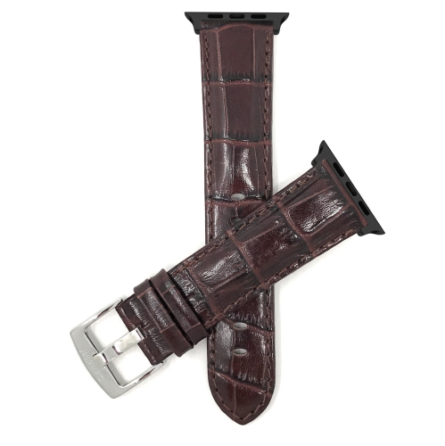 Bandini Leather Replacement Watch Strap for Apple Watch Band 42mm /41mm / 40mm / 38mm Series 11 10 9 8 7 6 5 SE - Alligator Pattern - Brown / Black