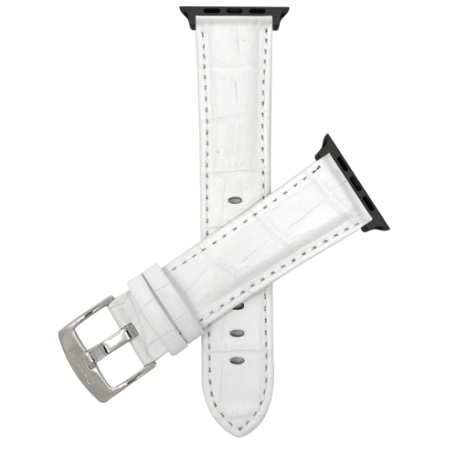 Bandini Extra Long Leather Watch Strap for Apple Watch Band 42mm (Series 11/10) /41mm / 40mm / 38mm, Series 11 10 9 8 7 6 5 & SE, White / Black
