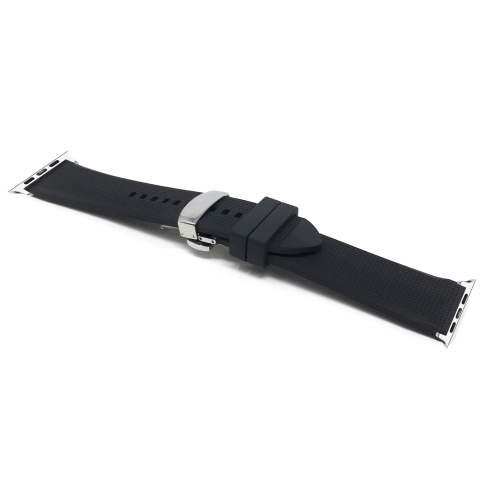 BANDINI  Silicone / Rubber Watch Strap for Apple Watch Band 42MM (Series 11/10) /41MM / 40MM / 38Mm, Series 11 10 9 8 7 6 5 & Se, Deployment / Silver