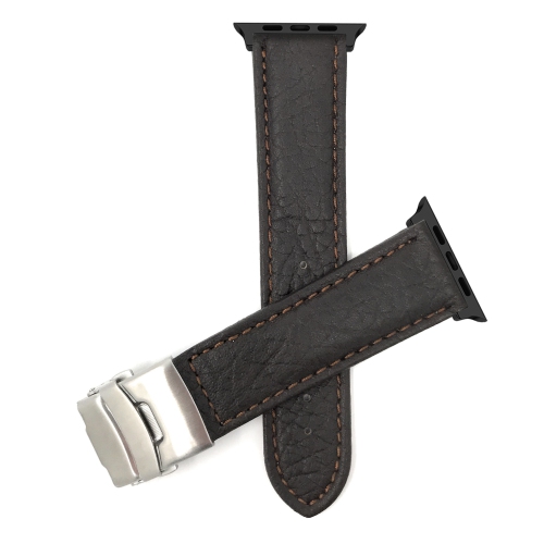 Bandini Leather Replacement Watch Strap for Apple Watch Band 42mm /41mm / 40mm / 38mm, Series 11 10 9 8 7 6 5 SE - Deployment Clasp - Brown / Black