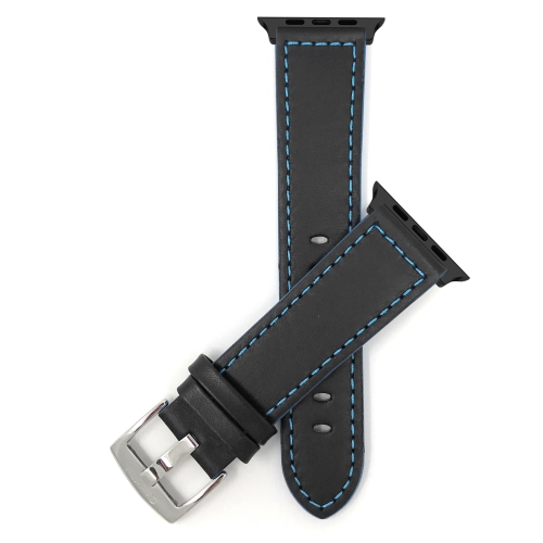 Bandini Leather Replacement Watch Strap for Apple Watch Band 42mm /41mm / 40mm / 38mm, Series 11 10 9 8 7 6 5 & SE - Racer - Black / Blue / Black