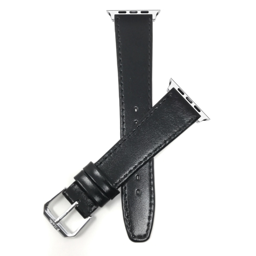 Bandini Extra Long Leather Replacement Watch Strap for Apple Watch Band 42mm (Series 11/10) /41mm / 40mm / 38mm, Series 11 10 9 8 7 6 5 & SE - Black