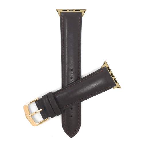 Bandini Leather Replacement Watch Strap for Apple Watch Band 42mm /41mm / 40mm / 38mm, Series 11 10 9 8 7 6 5 & SE - Brown / Gold