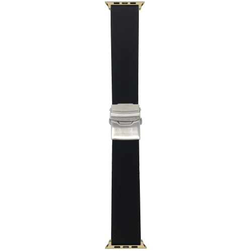 Bandini Silicone / Rubber Watch Strap for Apple Watch Band 42mm /41mm / 40mm / 38mm, Series 10 9 8 7 6 5 4 3 & SE, Deployment Clasp, Black / Gold