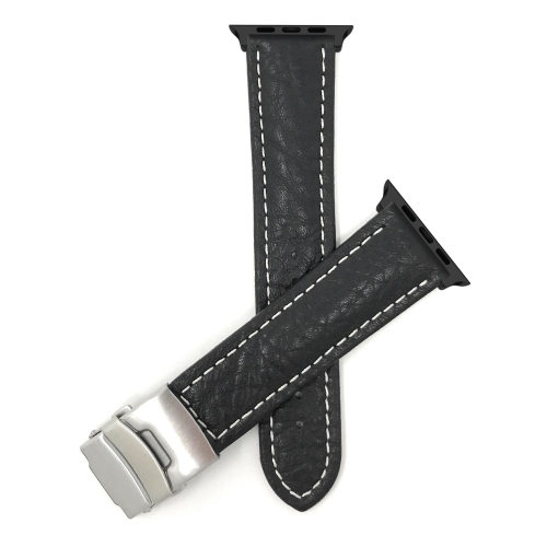BANDINI  Leather Replacement Watch Strap for Apple Watch Band 42MM (Series 12/11/10) /41MM / 40MM / 38Mm, Series 12 11 10 9 8 7 6 5 Se - Deployment
