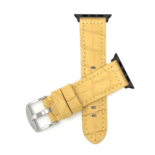 Bandini Leather Replacement Watch Strap for Apple Watch Band 42mm /41mm / 40mm / 38mm, Series 11 10 9 8 7 6 5 & SE - Alligator Pat - Yellow / Black