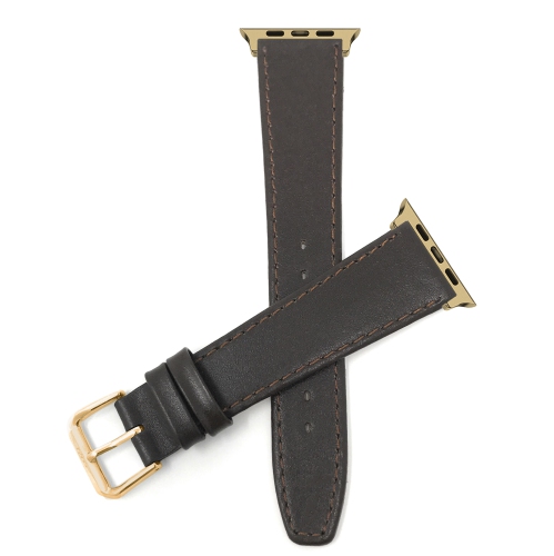 Bandini Leather Replacement Watch Strap for Apple Watch Band 42mm /41mm / 40mm / 38mm, Series 10 9 8 7 6 5 4 3 & SE - Slim - Brown / Gold