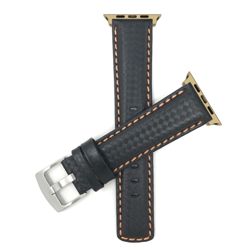BANDINI  Leather Watch Strap for Apple Watch Band 46MM / 49MM / 45MM / 44MM / 42MM (Series 3), Series 12 11 10 9 8 7 6 5 Se, Ultra 3 2 1, Carbon