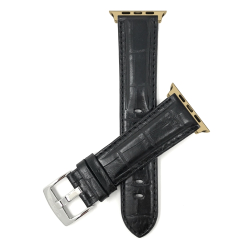 BANDINI  Extra Long (Xl) Leather Watch Strap for Apple Watch Band 42MM (Series 11/10) /41MM / 40MM / 38Mm, Series 11 10 9 8 7 6 5 & Se / Gold In Black
