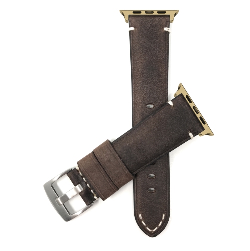 Bandini Leather Replacement Watch Strap for Apple Watch Band 38mm / 40mm Series 6 5 4 3 2 - Vintage Distressed - Brown / Gold