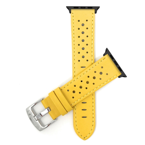 Bandini Extra Long Leather Watch Strap for Apple Watch Band 38mm / 40mm, Series 6 5 4 3 2 1, Rally, Yellow / Black