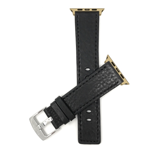 Bandini Leather Replacement Watch Strap for Apple Watch Band 42mm / 44mm, Series 6 5 4 3 2 1 - Black / Gold