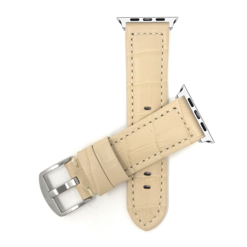 Bandini Leather Replacement Watch Strap for Apple Watch Band 38mm / 40mm, Series 6 5 4 3 2 1 - Alligator Pat - Beige / Silver